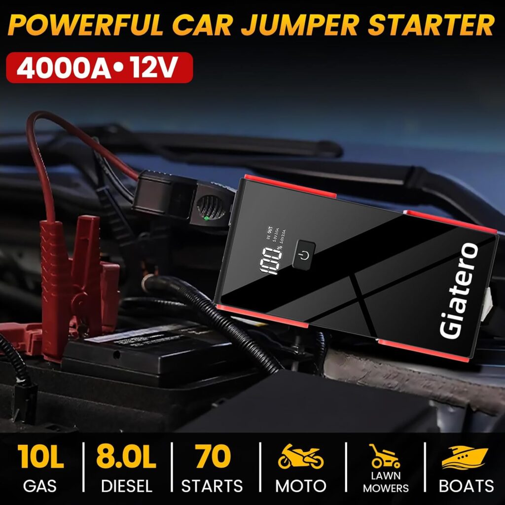 006B 4000A Car Jump Starter, Portable Jump Start Battery Pack(10.0L Gas/8.0L Diesel), 12V Battery booster Jump Box with 3 Modes Flashlight, Jumper Ca