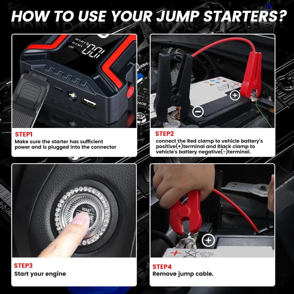 016 Jump Starter 3000A Peak, Jump Starter Battery Pack up to 50 Jump Starts, 12V Jump Box for Car Battery, up to 9.0L Gas and 7.0L Diesel Engines, Jump Starter Portable Power Bank/LED Light