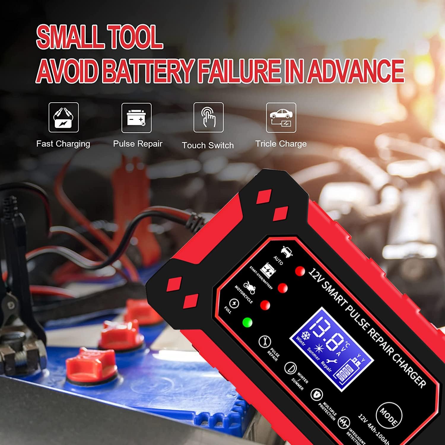 12V/6Amp Car Battery Charger, Smart Fully Automatic Battery Charger with Temperature Compensation for Most Types of Lead Acid Batteries