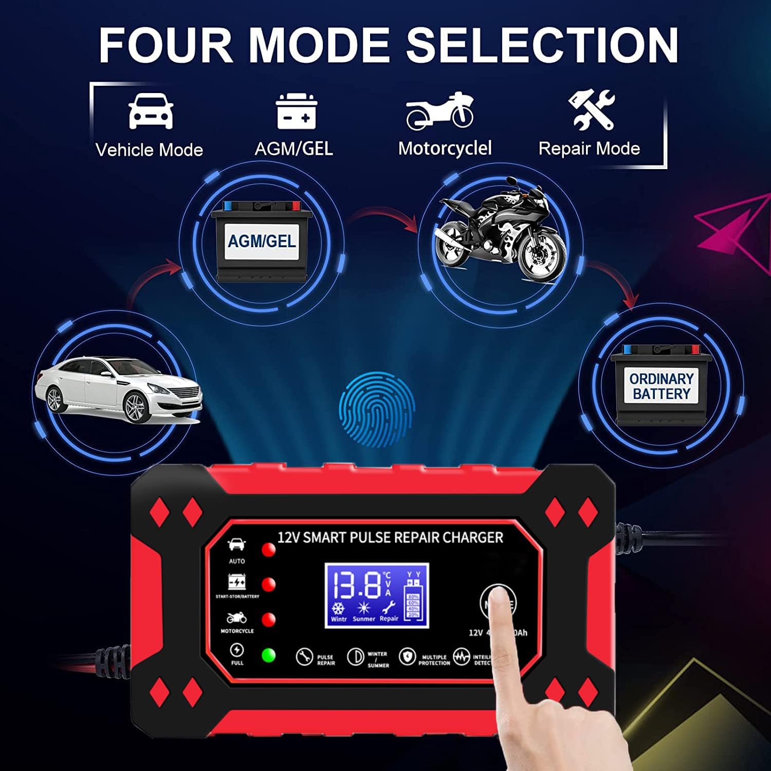 12V/6Amp Car Battery Charger, Smart Fully Automatic Battery Charger with Temperature Compensation for Most Types of Lead Acid Batteries