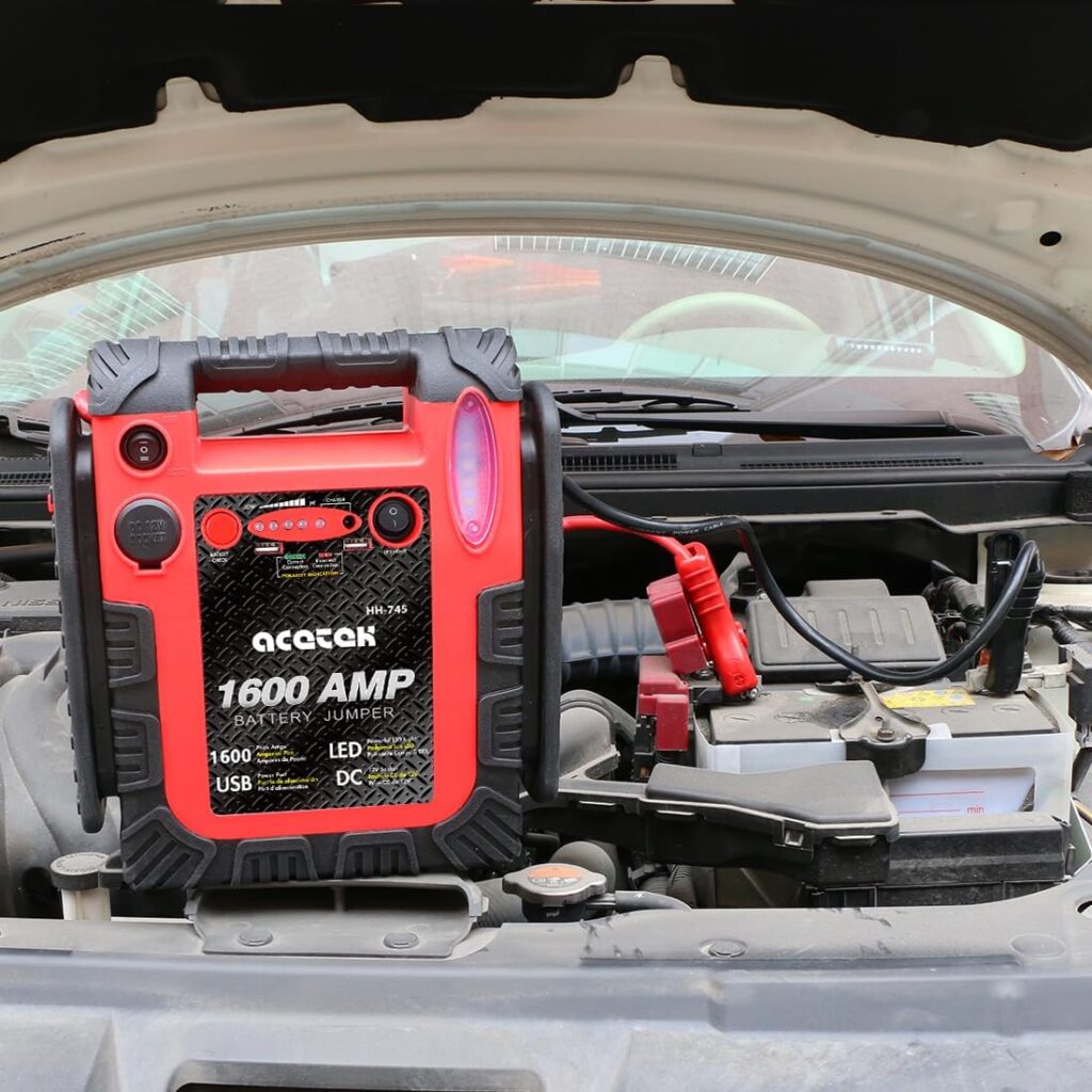 1800 Amp Jump Starter with Air Compressor, acetek Car Battery Jump Starter 260 PSI Tire Inflator, 20000mAh 12V Auto Lead-Acid Battery Booster (Up to 6L Gas or 6L Diesel Engine) with LED Light  USB