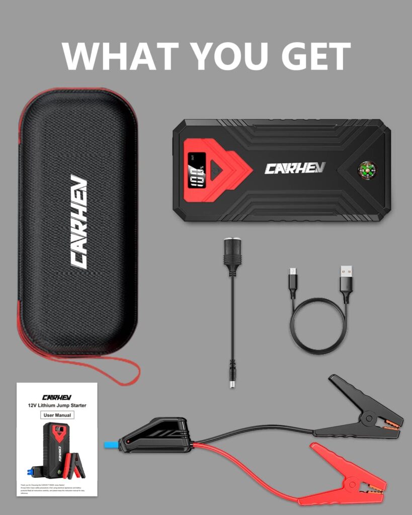 3000A Jump Starter, 24000mAh Car Battery Jump Starter (up to 8.0L Gas and 8.0L Diesel Engine) Battery Jumper Starter Portable, 12V Car Jumper Starter Portable with LED Light and USB QC 3.0