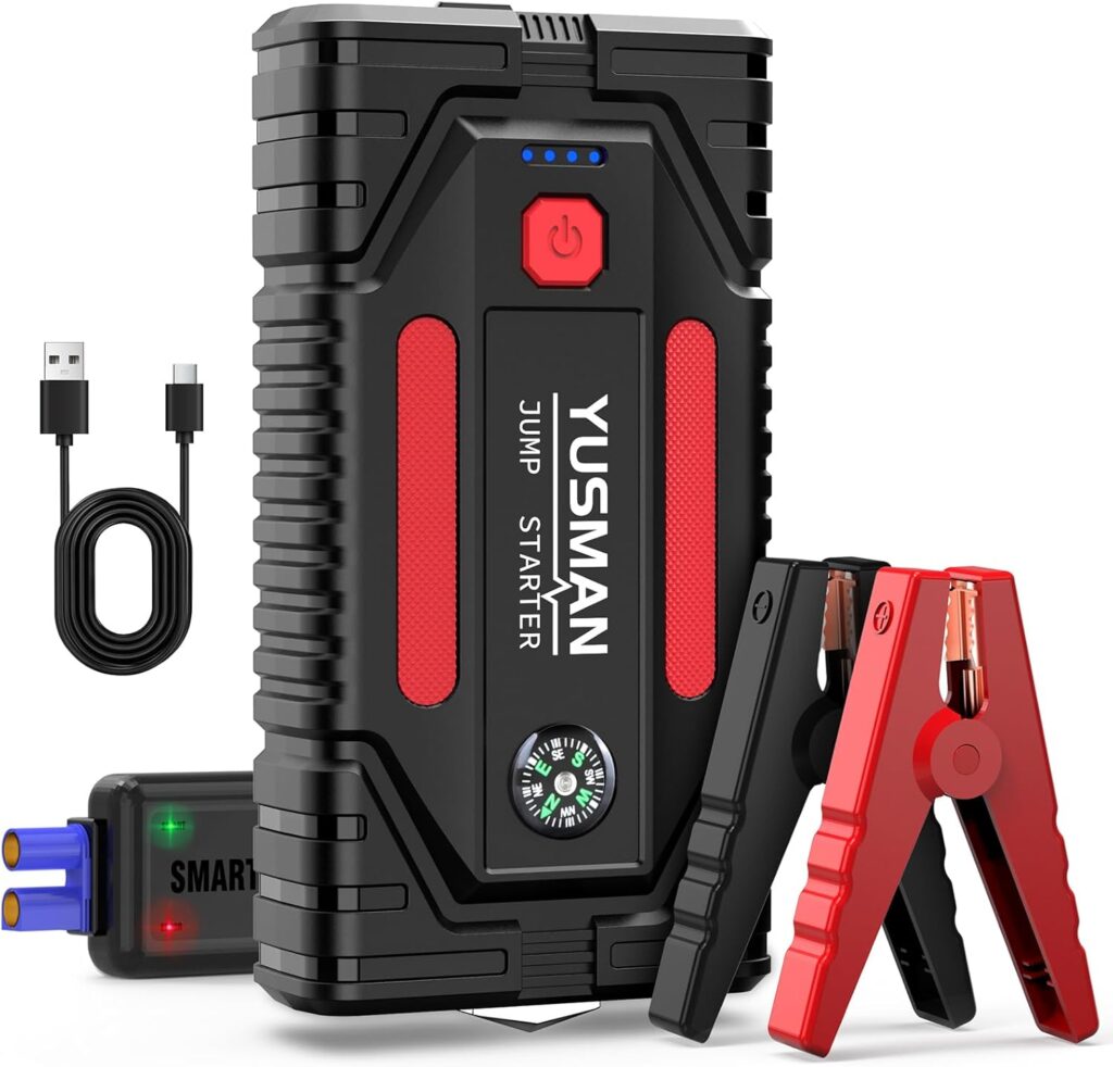 4000A Car Jump Starter, 12V Battery Jump Starter Pack, Portable Charger and Jumper Cables for 7.0L Gasoline and 5.5L Diesel Engines, LED Bright Light