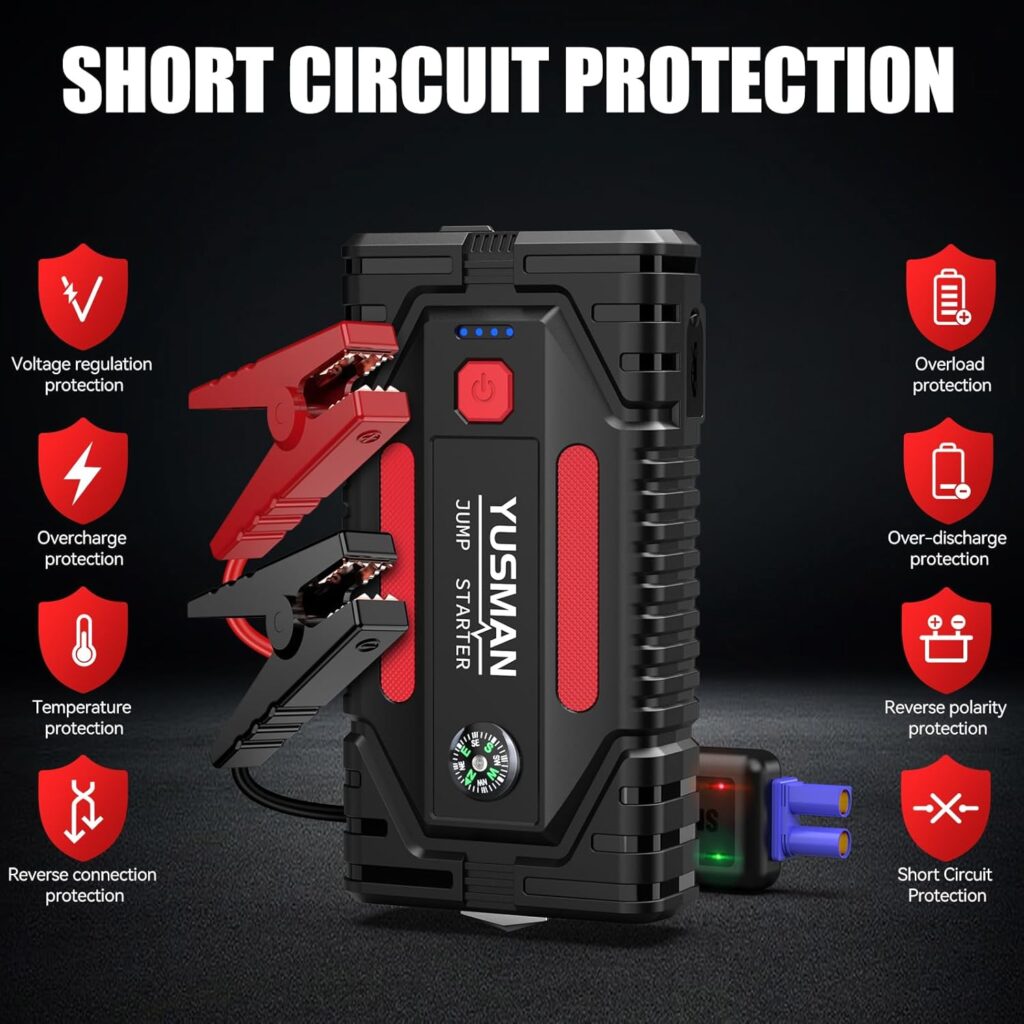 4000A Car Jump Starter, 12V Battery Jump Starter Pack, Portable Charger and Jumper Cables for 7.0L Gasoline and 5.5L Diesel Engines, LED Bright Light