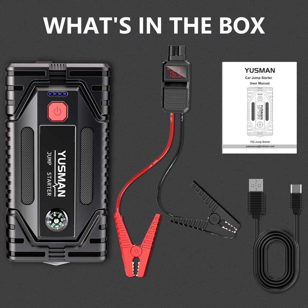 4000A Car Jump Starter, 12V Battery Jump Starter Pack, Portable Charger and Jumper Cables for 7.0L Gasoline and 5.5L Diesel Engines, LED Bright Light