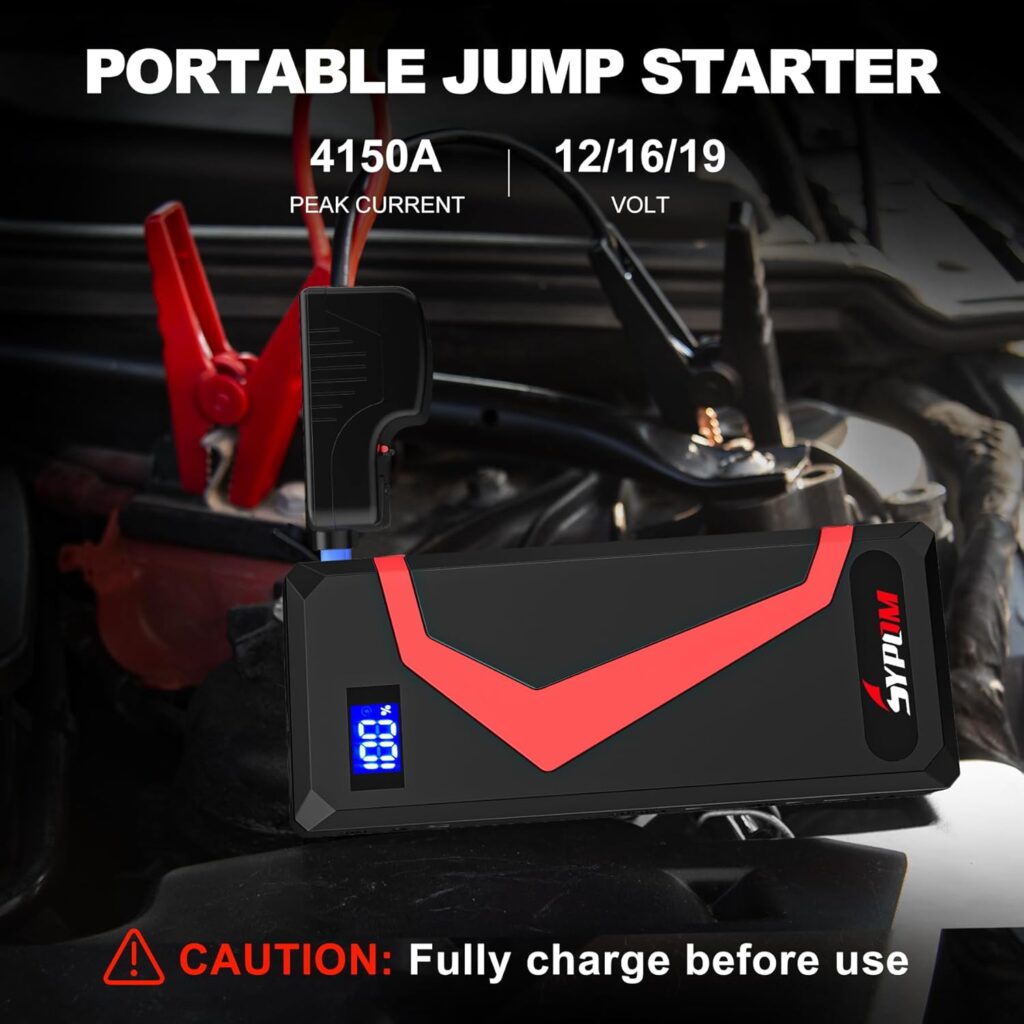 4150A Peak Jump Starter Battery Pack - 12V Jump Box for All Gas/Up to 12L Diesel - Dual USB Power Bank, Emergency Light (Red)