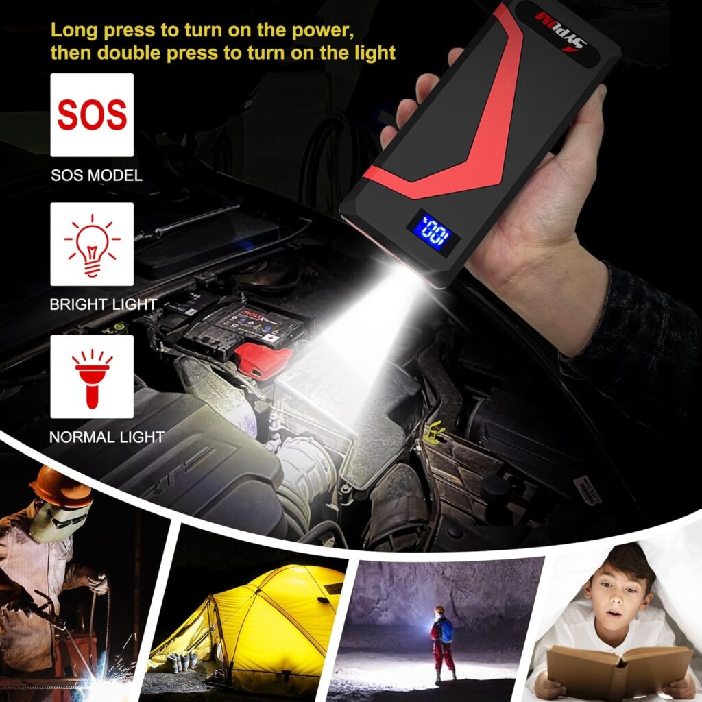 4150A Peak Jump Starter Battery Pack - 12V Jump Box for All Gas/Up to 12L Diesel - Dual USB Power Bank, Emergency Light (Red)