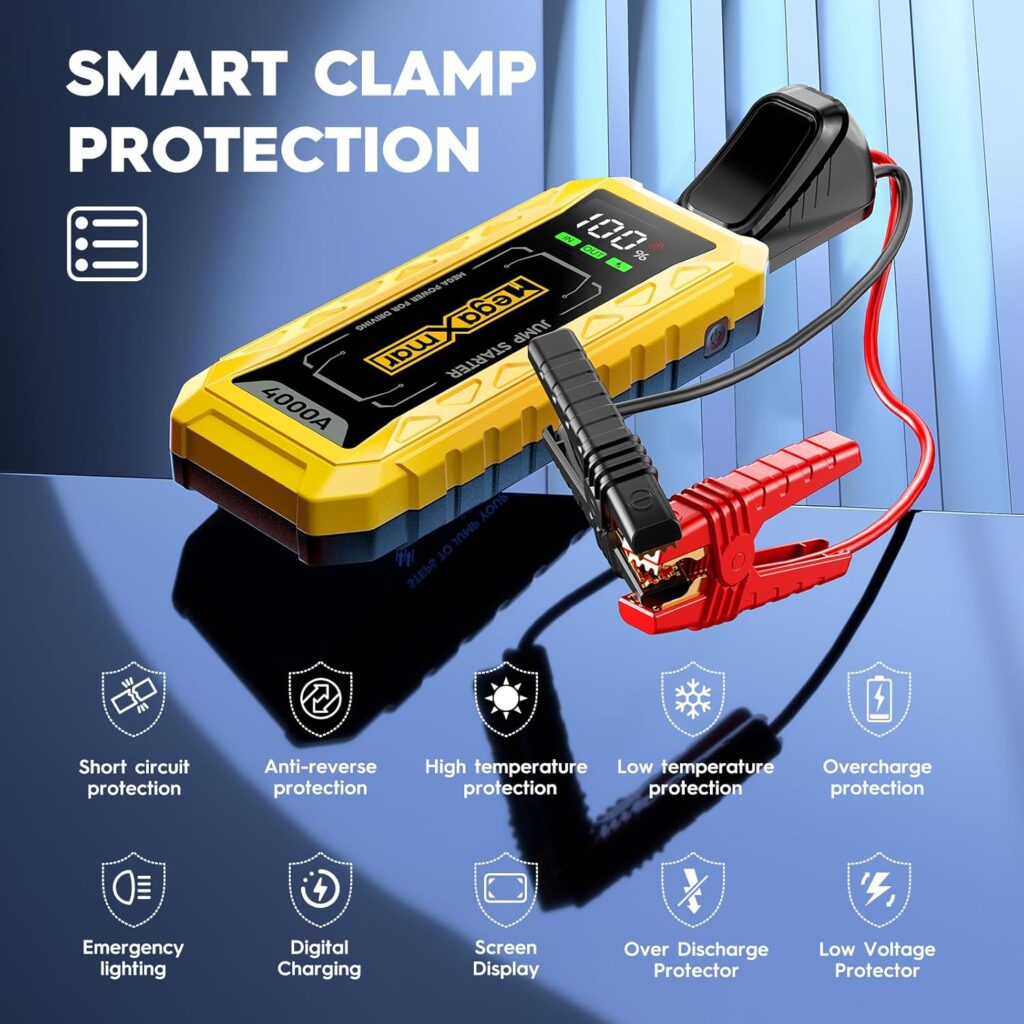 60w PD Battery Jump Starter 27000mAh 4000A, All Gas, 10L Diesel Engine, 12V car Battery Portable Jumper Box, Type C Booster Car Jumper Cable Pack