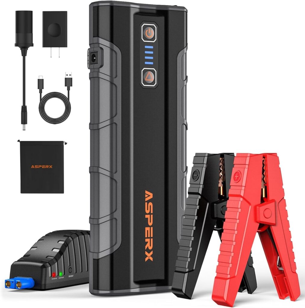 ASPERX Car Jump Starter, 2000A Peak Battery Jump Starter for Up to 7.0L Gas or 5.5L Diesel Engine, 12V Portable Battery Starter Power Pack with 1.4 INCH LCD Display