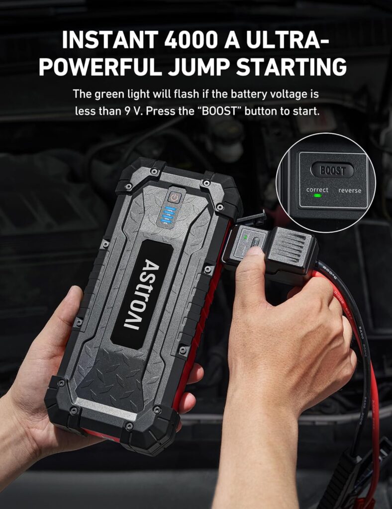 AstroAI S8 Ultra Battery Jumper Starter Portable, 4000A Car Jump Starter for Up to 10.0L Gas  8.0L Diesel Engines, 88.8Wh Portable 12V Jump Box with USB Quick Charge and DC/Type C Port