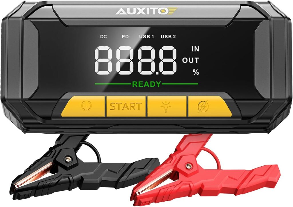 AUXITO Car Battery Jump Starter: 8000A Portable Jump Box Boost Force Start Function 60W Fast Charging 160W DC Output Portable Jump Starter for 12V Vehicle 700LM Super Bright Flashlight(All Gas/Diesel)