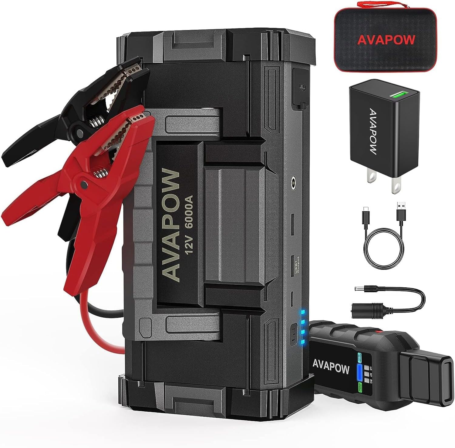 Avapow A68 Jump Starter 6000a with Avapow Wall Charger 18W for Jump Starter Charging or Phone Charging