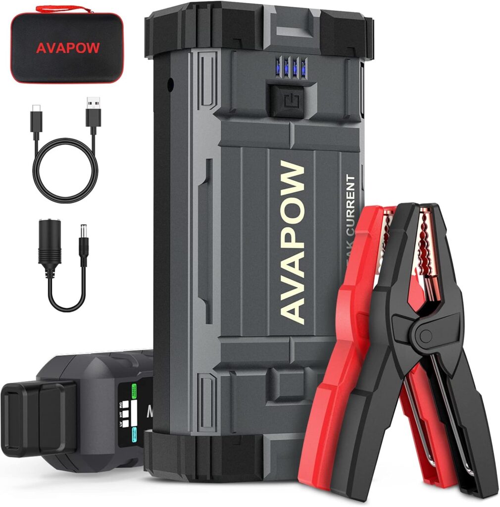 AVAPOW Car Battery Jump Starter 3000A Peak, Jumpstart with Force Start Function, Portable Starters for Up to 8L Gas 8L Diesel Engine with Booster Function,12V Lithium Jump Charger Pack Box