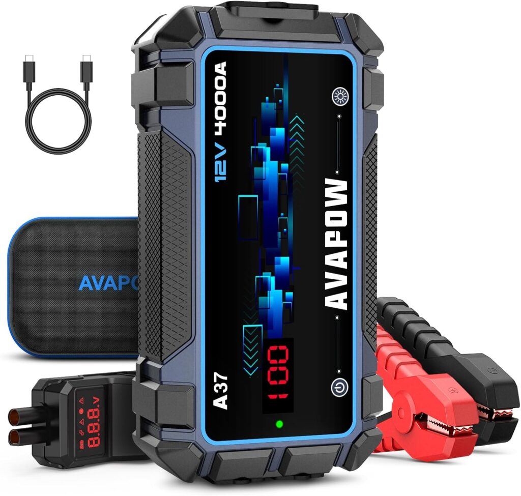 AVAPOW Car Battery Jump Starter 4000A Peak,12V Portable Jumpstart Box for Up to 10L Gas 10L Diesel Engine,PD 60W Fast Charging Lithium Jump Starters Charger Pack