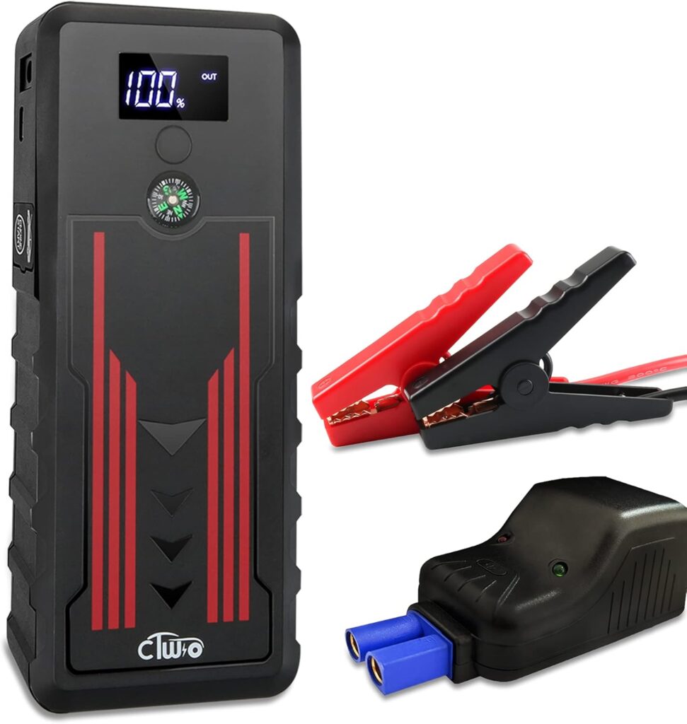 Battery Jump Starter for Car, CTWJO 12V 1000A Portable Jump Starter Booster with USB-C Smart Port, Compass, LCD Screen, LED Light, Travel Case (Up to 7.2L Gasoline 5.5L Diesel Engines)