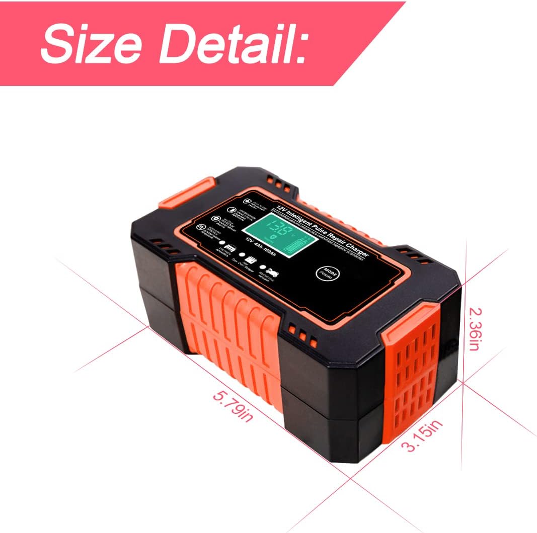 Car Battery Charger, 12V-6A Automatic Battery Charger/Maintainer Smart Fully Trickle Charger for Cars, Motorcycles, SUVs, Engineering Vehicles, AGM/Gel Lead Acid Battery