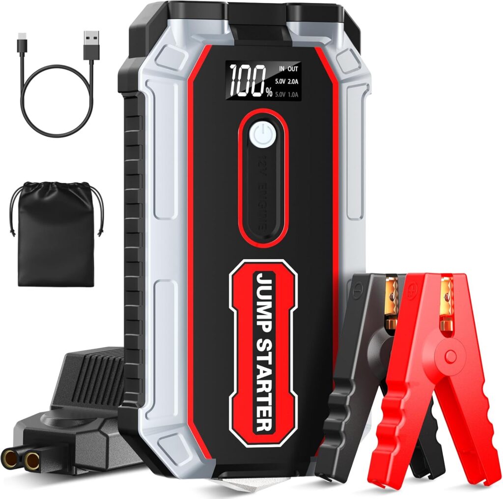 Car Battery Jump Starter, 2000A Jump Starter Battery Pack for Up to 7.0L Gas  5.5L Diesel Engines, 12V Portable Jump Box with 3-Modes Flashlight, LCD Display, USB Ports, and Jumper Cables