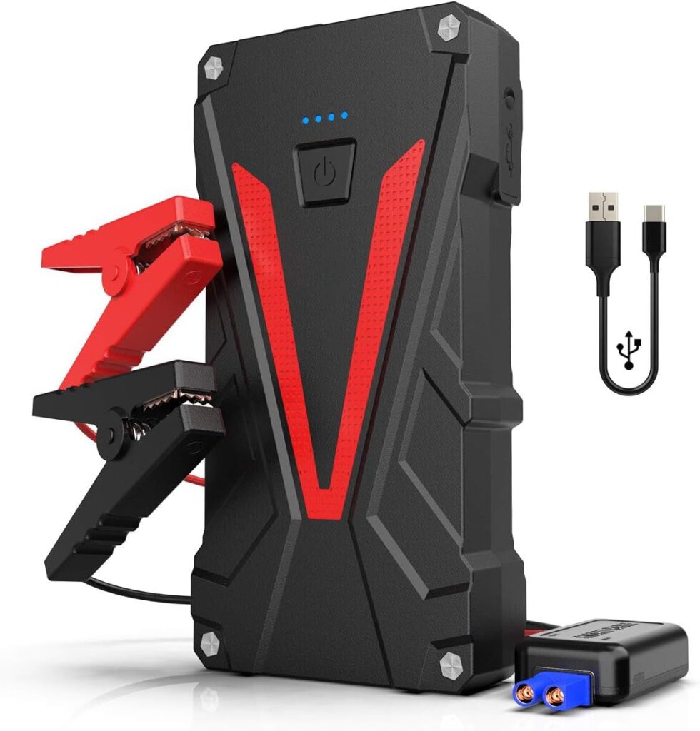 Car Battery Jump Starter 2500A 13800mAh Jump Box (8.0L Gas/7.0L Diesel) Portable Car Jump Starter Battery Pack 12V Lithium Car Battery Jumper Starter with German Jumper Cables, Fast Charge, Compact