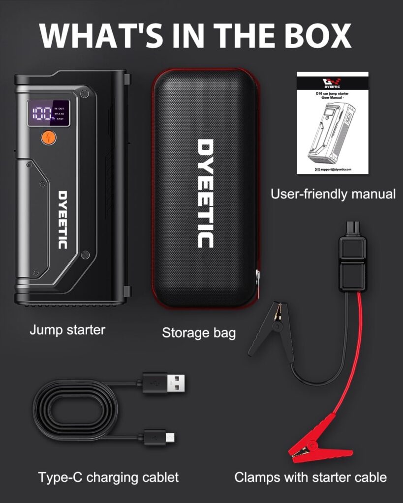 Car Battery Jump Starter 5000A Peak, 12V Lithium Portable Jumper Starter for All Gas and 10.0L Diesel, Jump Box with Carrying Case  Extended Jumper Cable, Jumper Pack with Power Bank  LED Light