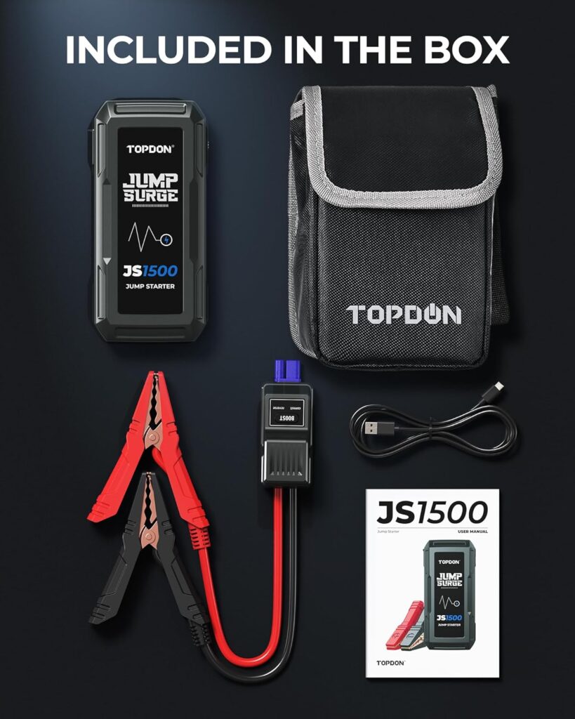 Car Battery Jump Starter and Battery Tester TOPDON 2-in-1 2200A Peak Battery Jump Starter for Up to 8L Gas/6L Diesel Engines 12V Portable Battery Booster and Tester