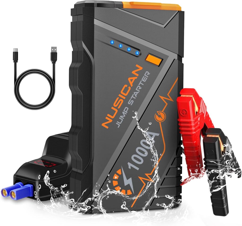 Car Battery Jump Starter, NUSICAN 2000A Portable Car Jump Starter Battery Pack (Up to 7.5L Gas/5.5L Diesel Engine) 12V Jump Box with Jumper Cables, Large LCD Display, USB QC3.0, LED Light, Compact