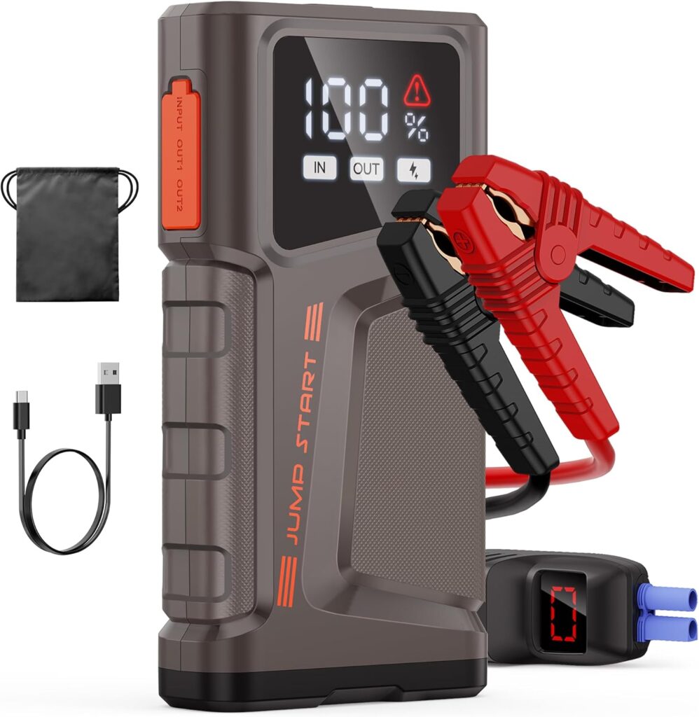 Car Battery Jump Starter, NUSICAN 2000A Portable Car Jump Starter Battery Pack (Up to 7.5L Gas/5.5L Diesel Engine) 12V Jump Box with Jumper Cables, Large LCD Display, USB QC3.0, LED Light, Compact