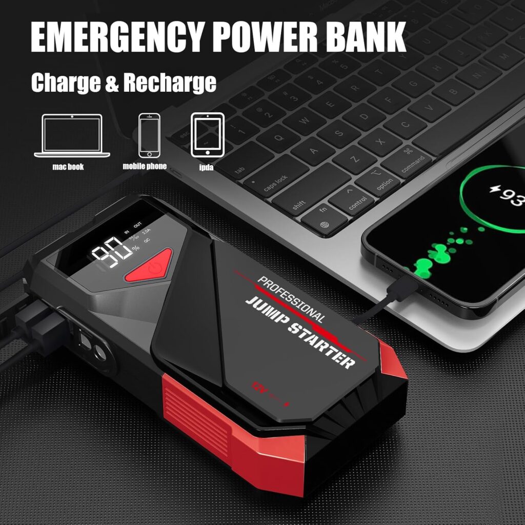 Car Battery Jump Starter Portable: 2000A Jump Starter - 12V Auto Battery Jumper Starter Pack with Jumper Cables - Jump Box for Car Battery, 7.0L Gas  5.5L Diesel Engine, Black