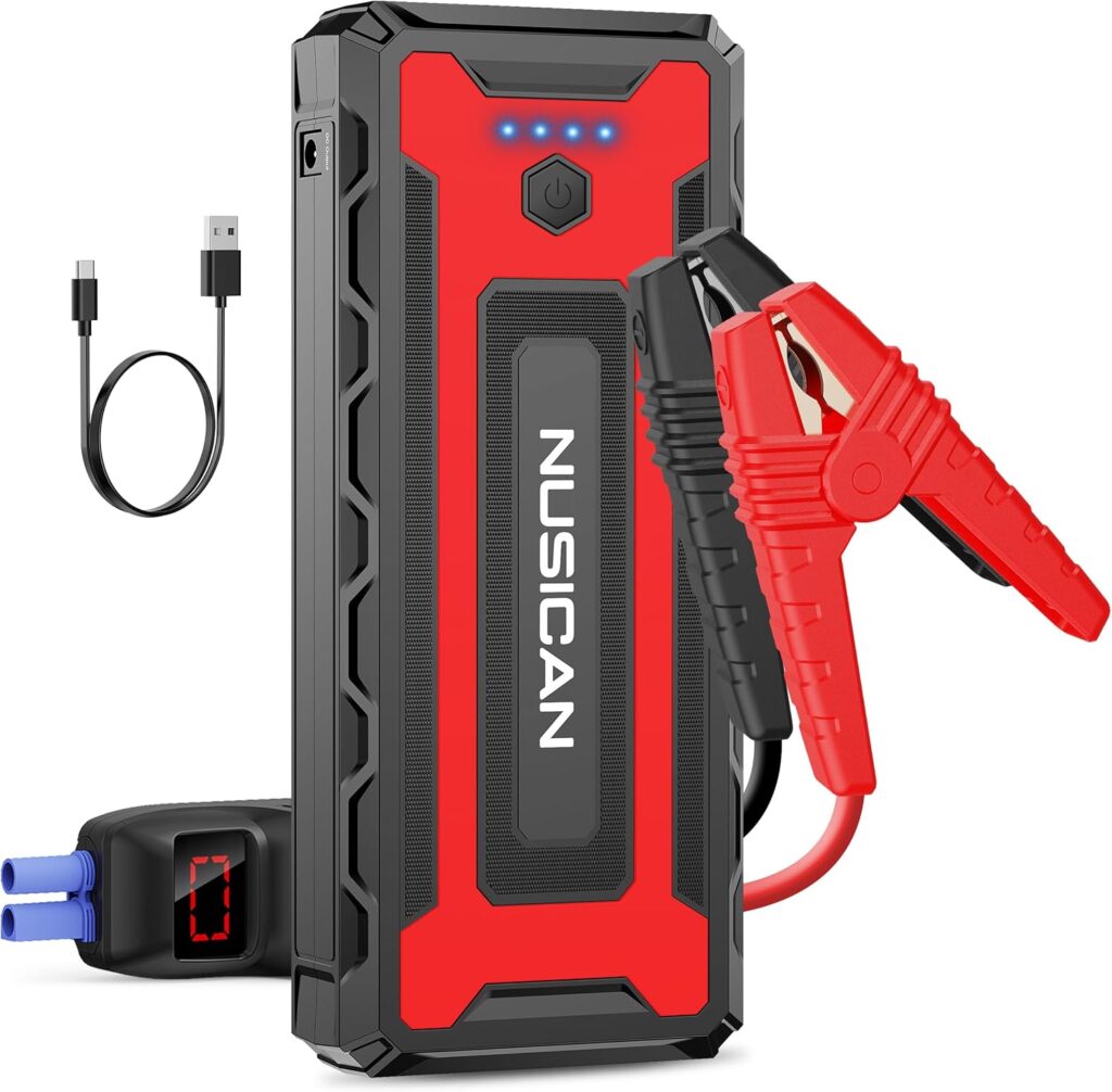 Car Jump Starter, 12V Portable Battery Charger (up to 7.2L Gas5.5L Diesel Engine) Auto Lithium Battery Booster 1500A 18000mAh Jump Pack with Smart Jumper Clamps, USB QC3.0, LED Light, Compact