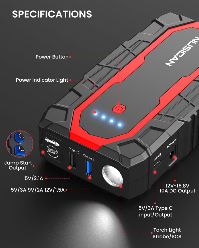 Car Jump Starter, 12V Portable Battery Charger (up to 7.2L Gas5.5L Diesel Engine) Auto Lithium Battery Booster 1500A 18000mAh Jump Pack with Smart Jumper Clamps, USB QC3.0, LED Light, Compact