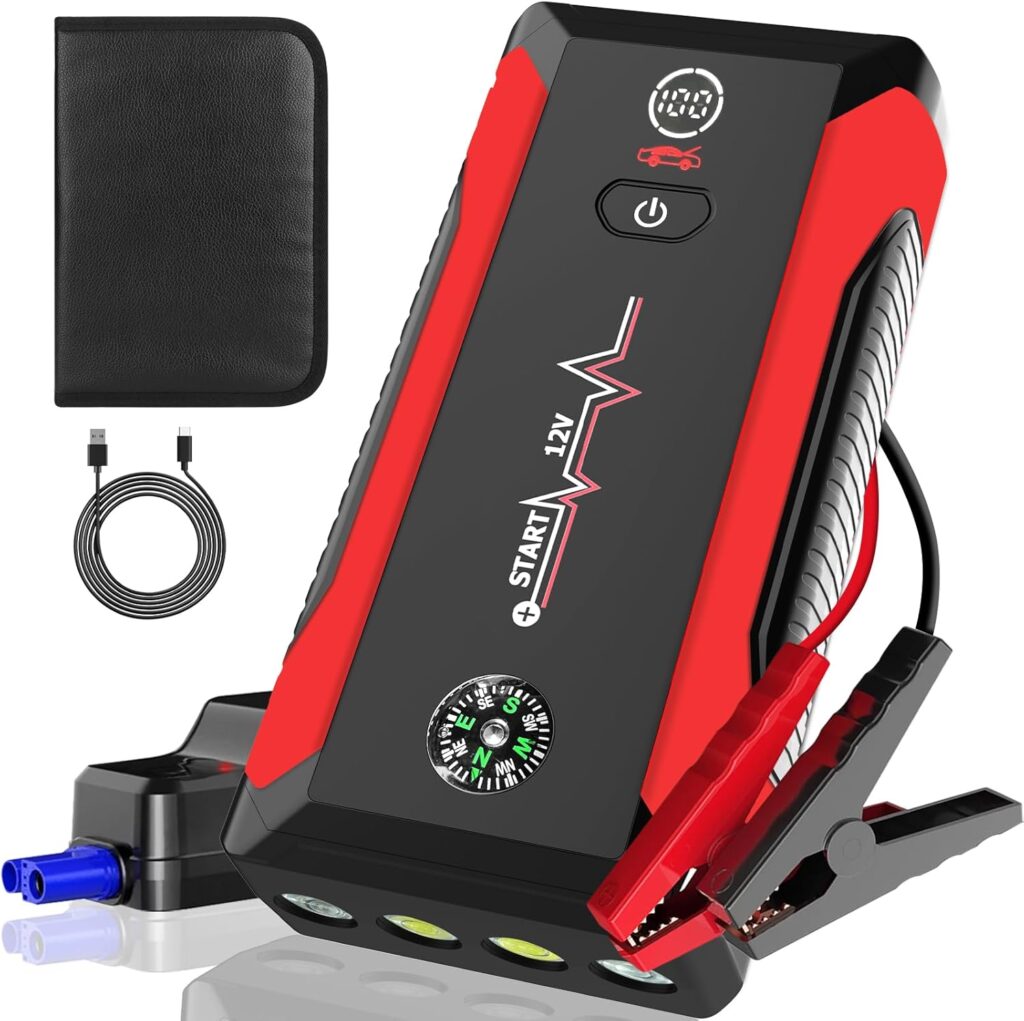 Car Jump Starter, 3000A Portable Car Battery Charger for Up to 8.5L Gas  8.0L Diesel Engines, 12V Car Jump Box with 4 Modes Flashlight, Power Bank Function, Smart Jumper Cables