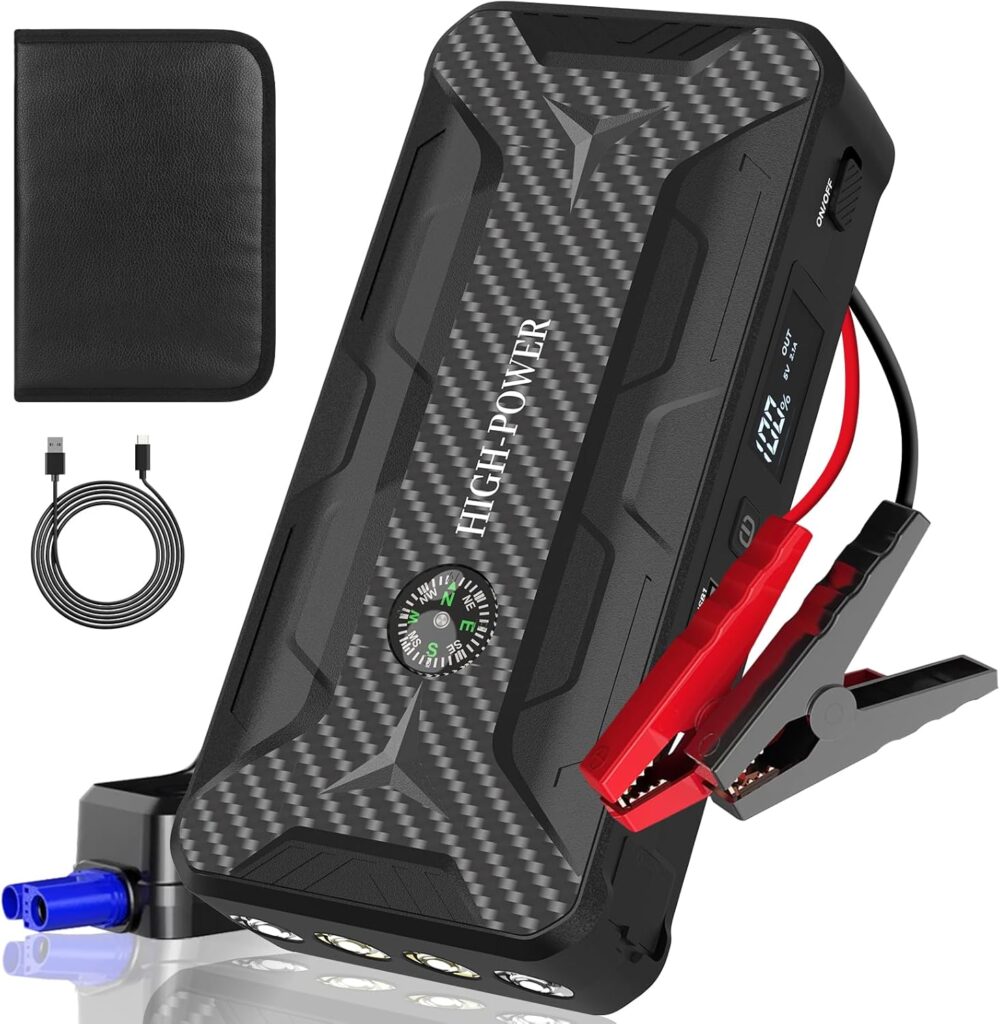 Car Jump Starter, Portable Car Battery Charger for Up to 8.5L Gas  8.0L Diesel Engines, 12V Car Jump Box with 4 Modes Flashlight, Power Bank Function, Smart Jumper Cables