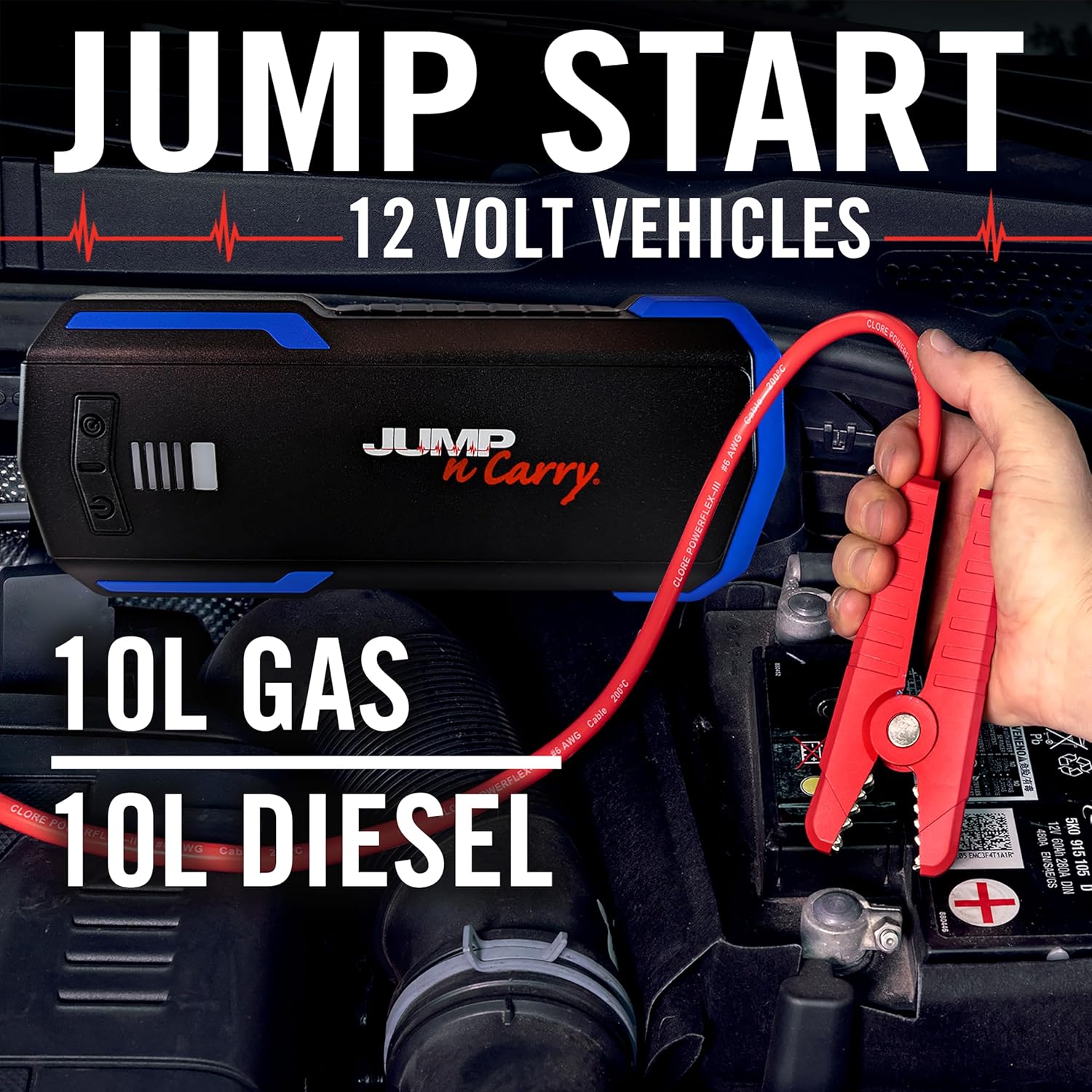 Clore Automotive JNC325 Jump-N-Carry 2000A 12 Volt Jump Starter for up to 8.0L Gasoline and 6.0L Diesel Engines