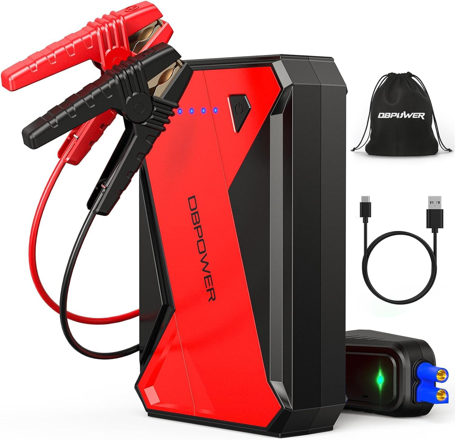 DBPOWER 1000A Portable Car Jump Starter (UP to 7.0L Gas, 5.5L Diesel Engine), 12V Lithium-Ion Auto Battery Booster, Power Pack with LCD Screen Clamp Cables,USB Quick Charge, LED Flashlight