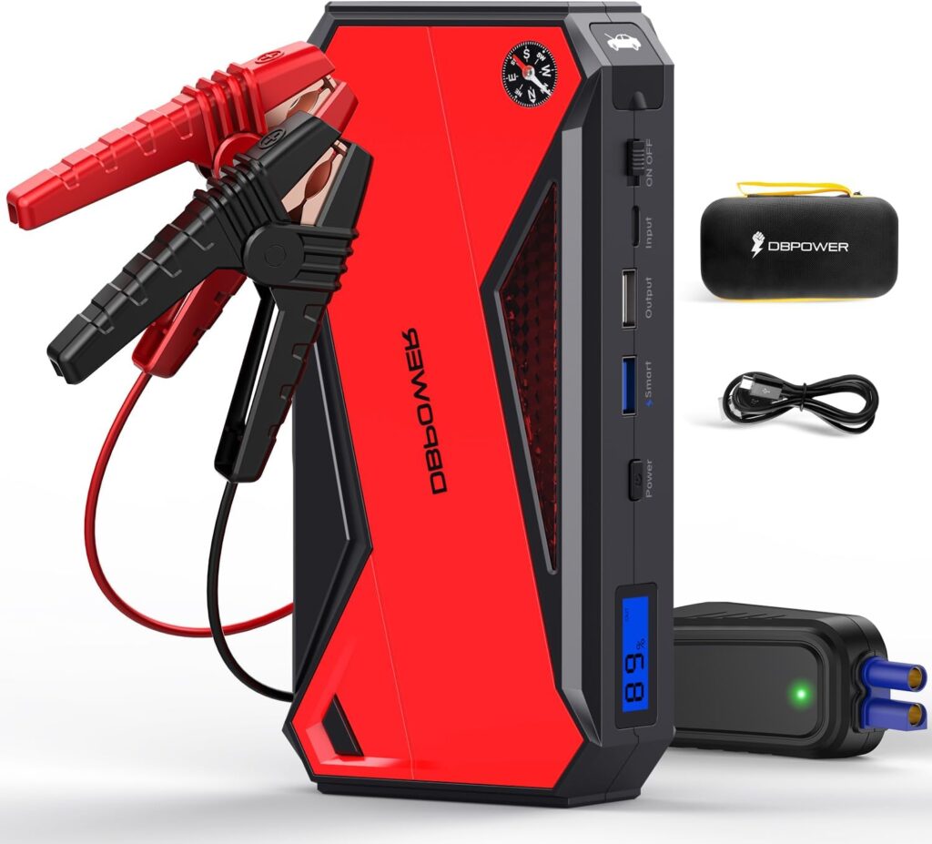 DBPOWER 800A Peak 18000mAh Portable Car Jump Starter (up to 7.2L Gas/5.5L Diesel Engine) Portable Battery Booster with LCD Screen (Red)