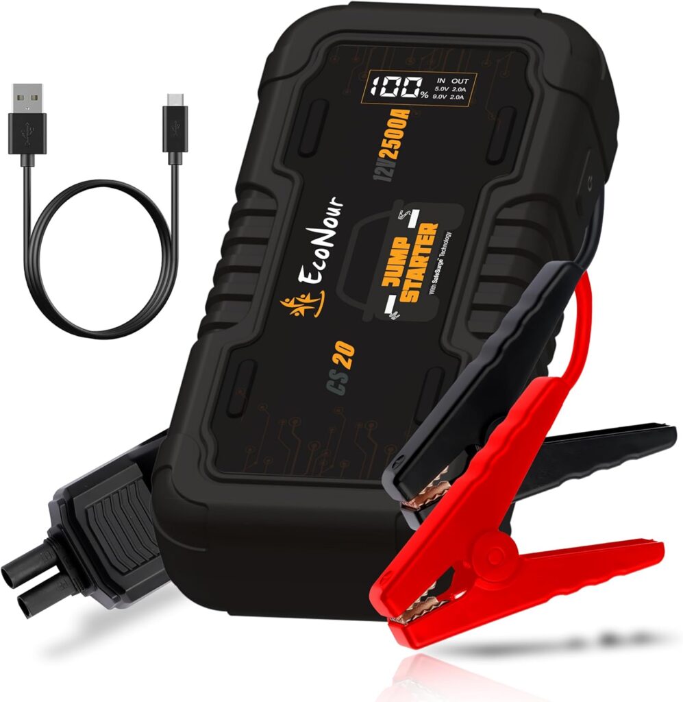 EcoNour LS20 Car Battery Jump Starter - 2500A Battery Jumper Starter Portable, 12V Jump Starters Car Battery Charger with SOS  Jumper Cable, Ideal for Up to 8.5L Gas  6L Diesel Engines (16000 mAh)