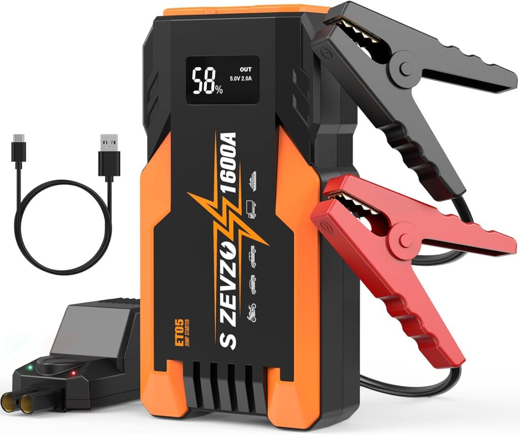 ET05 Jump Starter 1600A Portable Car Jump Starter Battery Pack for Up to 7.2L Gas and 5.5L Diesel Engines 51.8Wh 12V Jump Box with USB Ports, LCD Display and LED Light