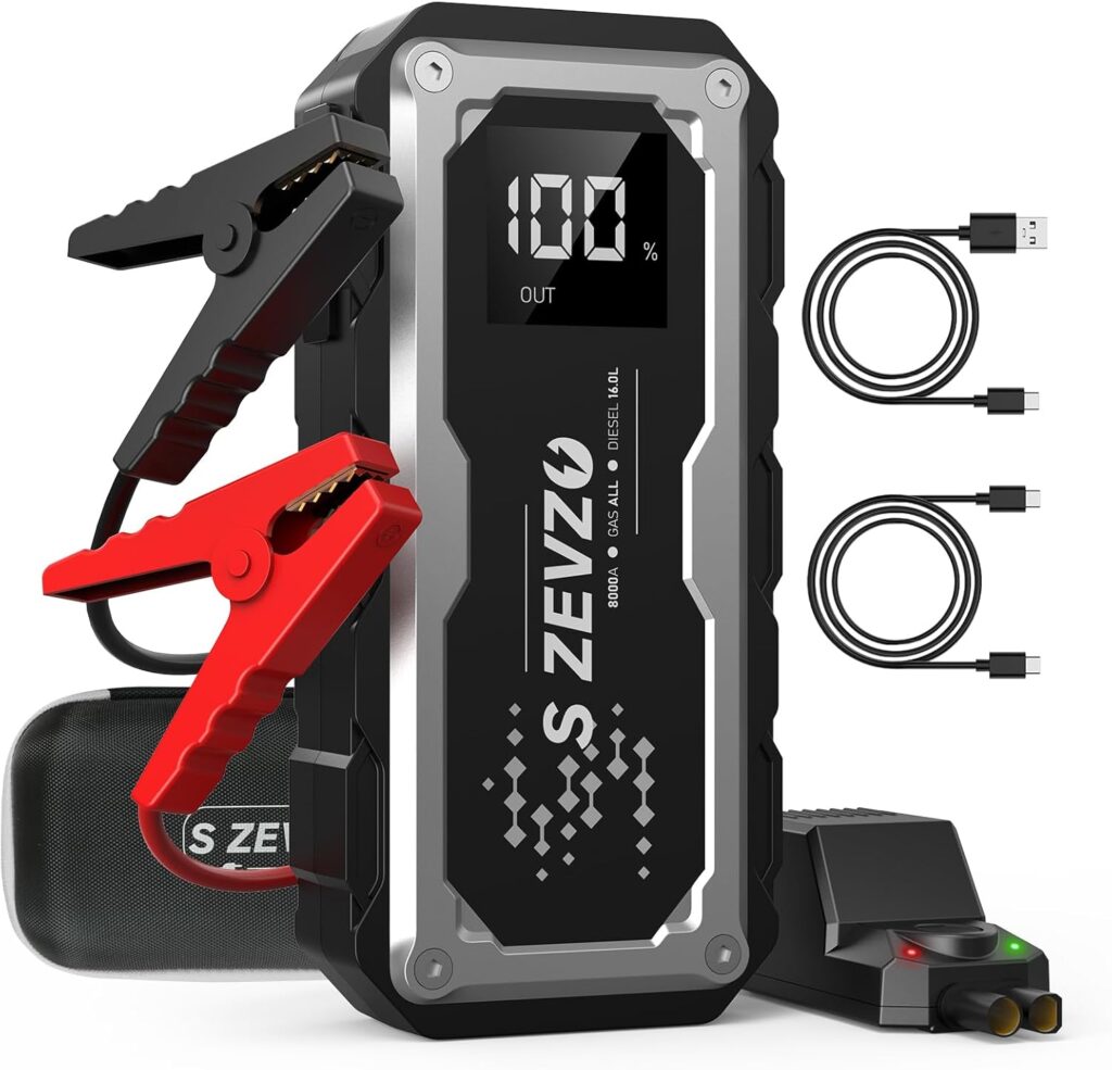 ET5000 Car Battery Jump Starter 8000A Jump Box with PD 60W Fast Charging (All Gas/16.0L Diesel Engines), 99.9Wh 12V Portable Jump Starter Battery Pack with LCD Display, LED Light and Case