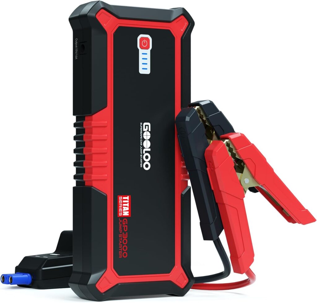 GOOLOO Upgraded GP3000 Jump Starter 3000A Peak Car Starter (Up to 9L Gas or 7L Diesel Engine) 12V Jump Box Auto Lithium Battery Booster SuperSafe Portable Power Pack with USB Quick Charge, Type-C Port