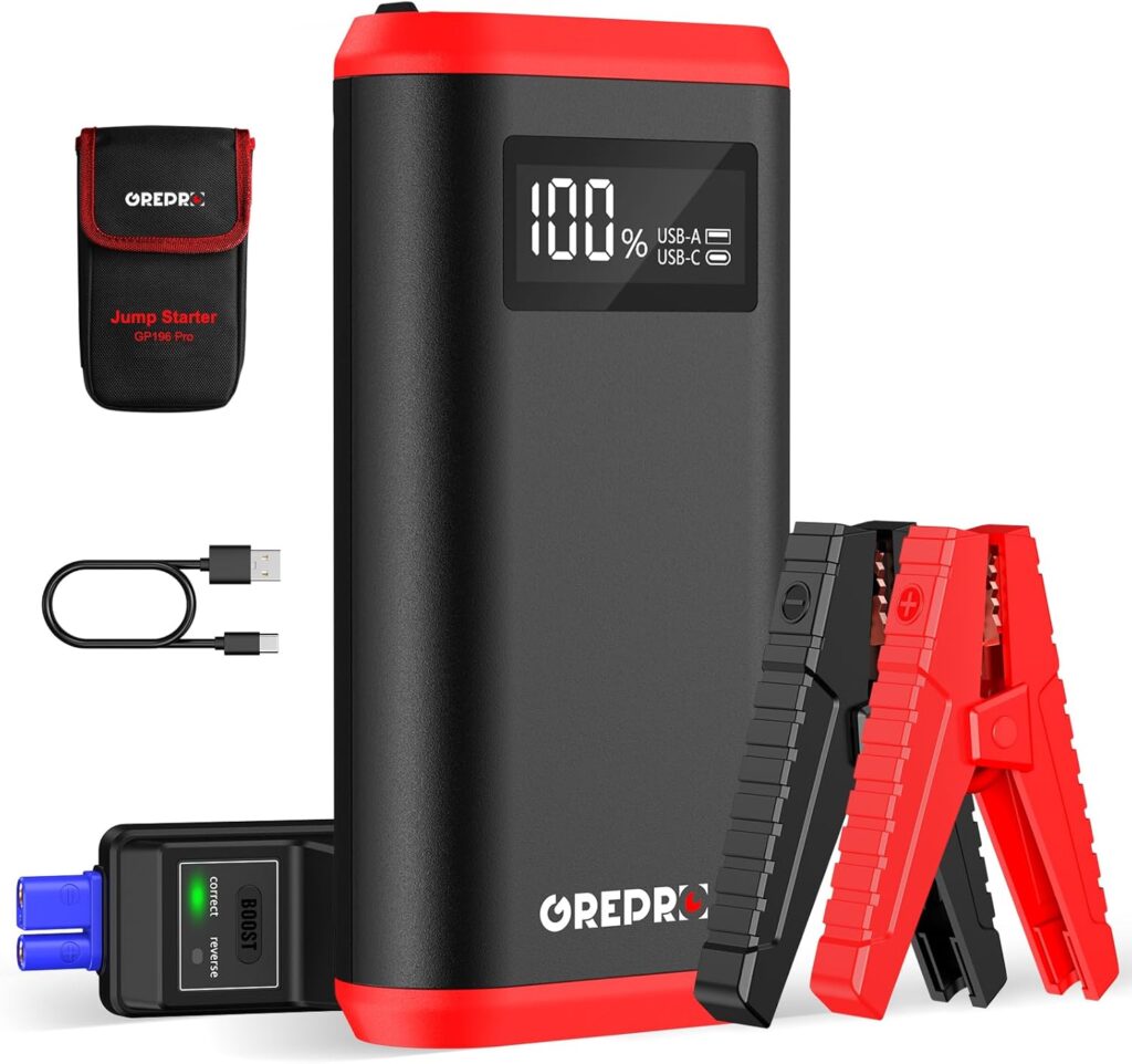 GREPRO Car Battery Jump Starter, 3000A Battery Jumper Starter Portable for Up to 10L Gas or 8.0L Diesel Engines, 12V Jumper Box for Car Battery with LCD Display, 3 Modes Flashlight