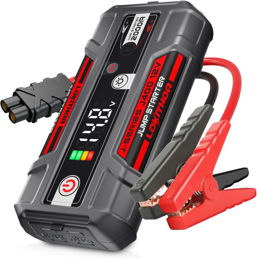 J400 2000A 12V Portable Lithium Jump Starter, Car Battery Booster Pack, USB-C Powerbank Charger, and Jumper Cables for Upto 8.0-Liter Gas and 6.0-Liter Diesel Engines, Smart Digital Screen