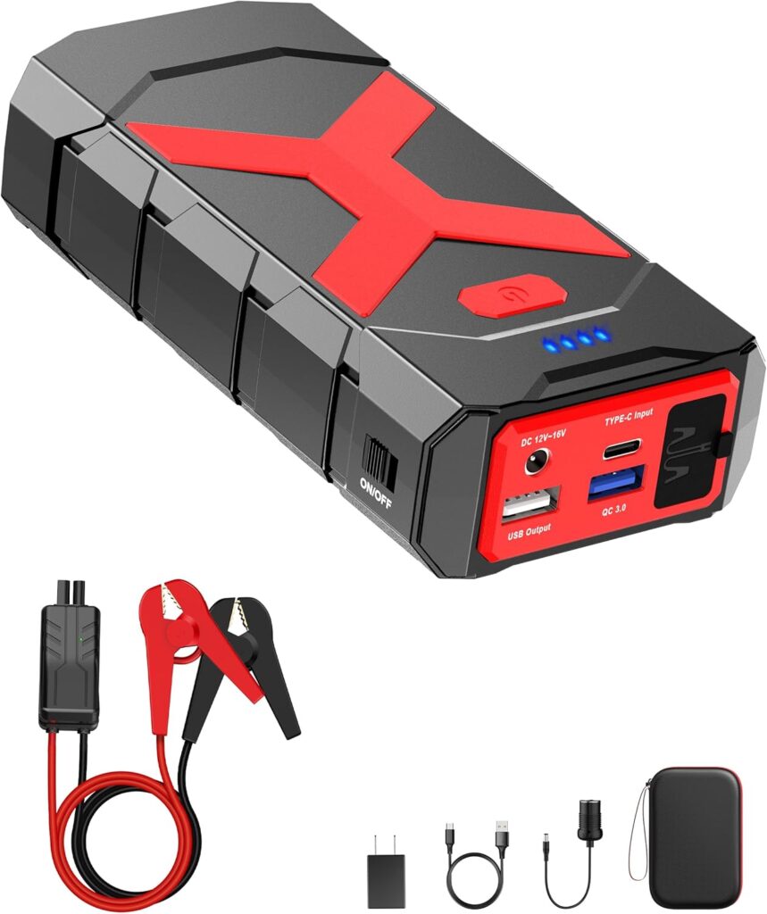 Jump Starter 12V 2000A for Car/Boat/Lawnmower(8.0L Gas/6.5L Diesel Engine) Portable Booster Battery Pack with Jump Cables/Wall Charger/USB Cable