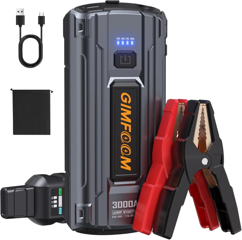 Jump Starter, 3000A Car Battery Jump Starter for Up to 9.0L Gas or 7.5L Diesel Engines, 12V Portable Car Jump Starter Battery Pack, Jump Box with 400 Lumens LED Light/Dual USB Output