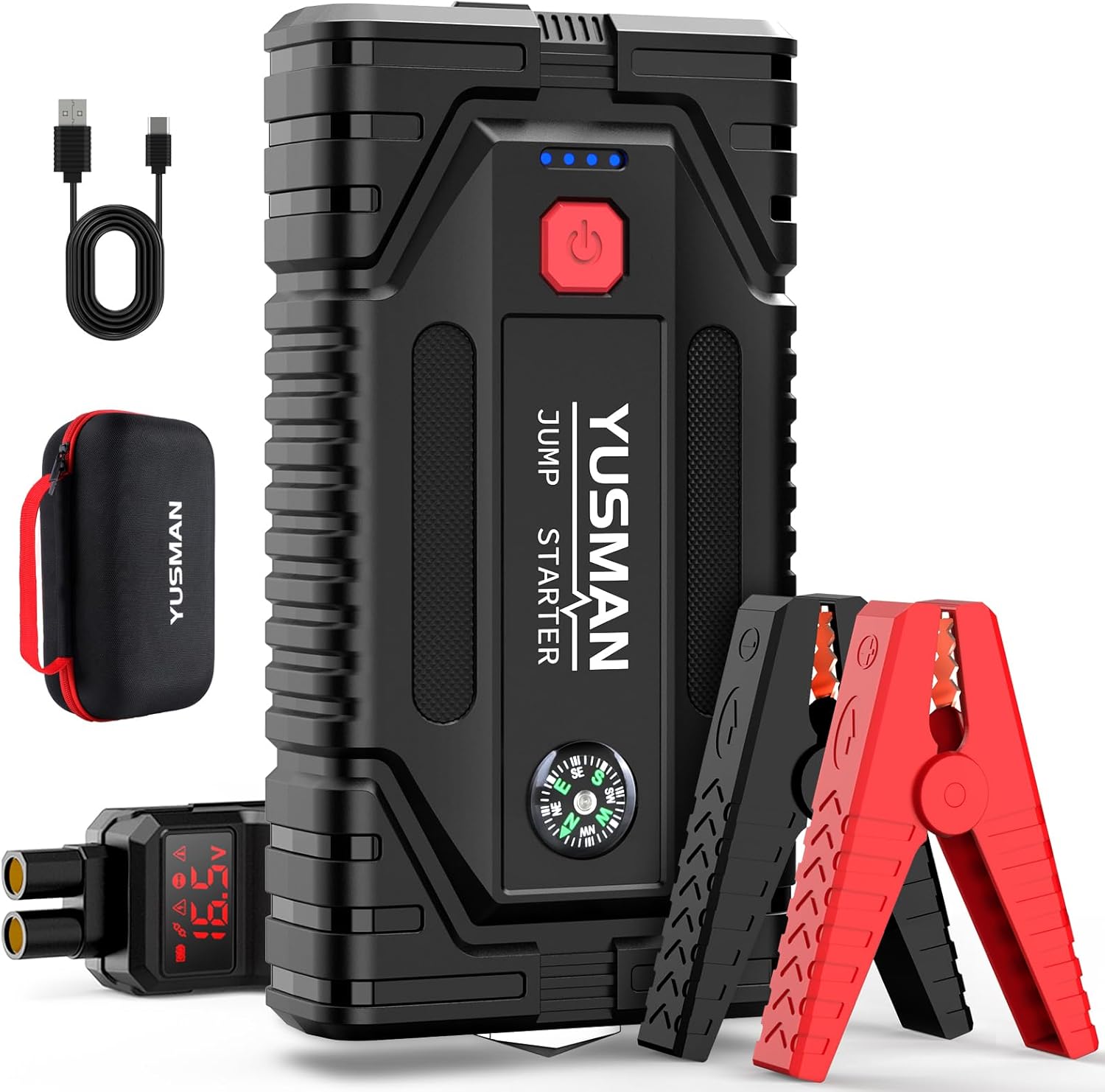 Jump Starter, 5000A Car Jump Starter, 12V Battery Jump Starter Pack, Portable Charger and Jumper Cables for All Gasoline and 10L Diesel Engines, Dual USB Quick Charge 3.0 and LED Bright Light