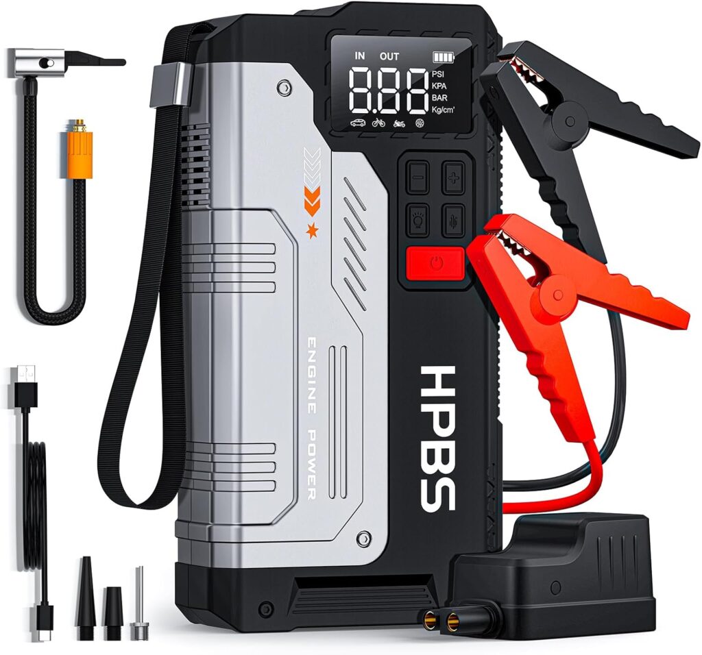 Jump Starter with Air Compressor - 5000A Portable Car Jump Starter with 150 PSI Tire Inflator for Up to 8.0L Gas and 6.5L Diesel Engines, 12V Jump Starter Box with LCD Display