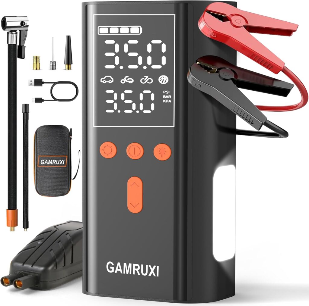 Jump Starter with Air Compressor, Jump Box for Car Battery, Car Jumper Starter Portable, Battery Charger, Battery Jumper, Battery Booster Jump Starter, Tire Inflator Portable Air Compressor