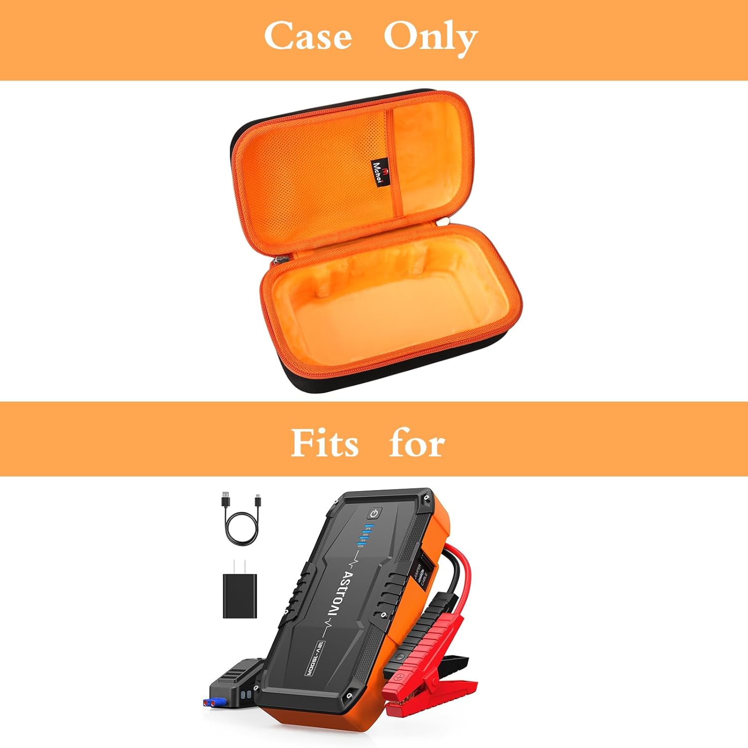 Mchoi Hard Case Suitable for AstroAI S8 Car Jump Starter 1500A Portable Car Battery Charger, Waterproof Shockproof Car Battery Jump Starter Protective Case, Case Only