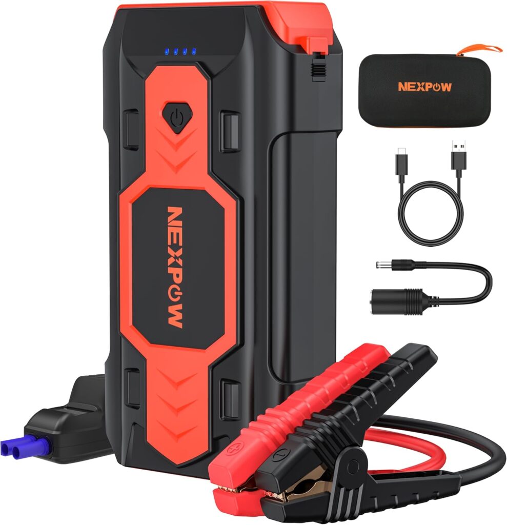 NEXPOW Battery Jump Starter 2500A Car Jump Starter (up to 8.0L Gas/8L Diesel Engines) 12V Car Battery Booster Pack with USB Quick Charge 3.0 and 4 LED Modes Red Blue Warning