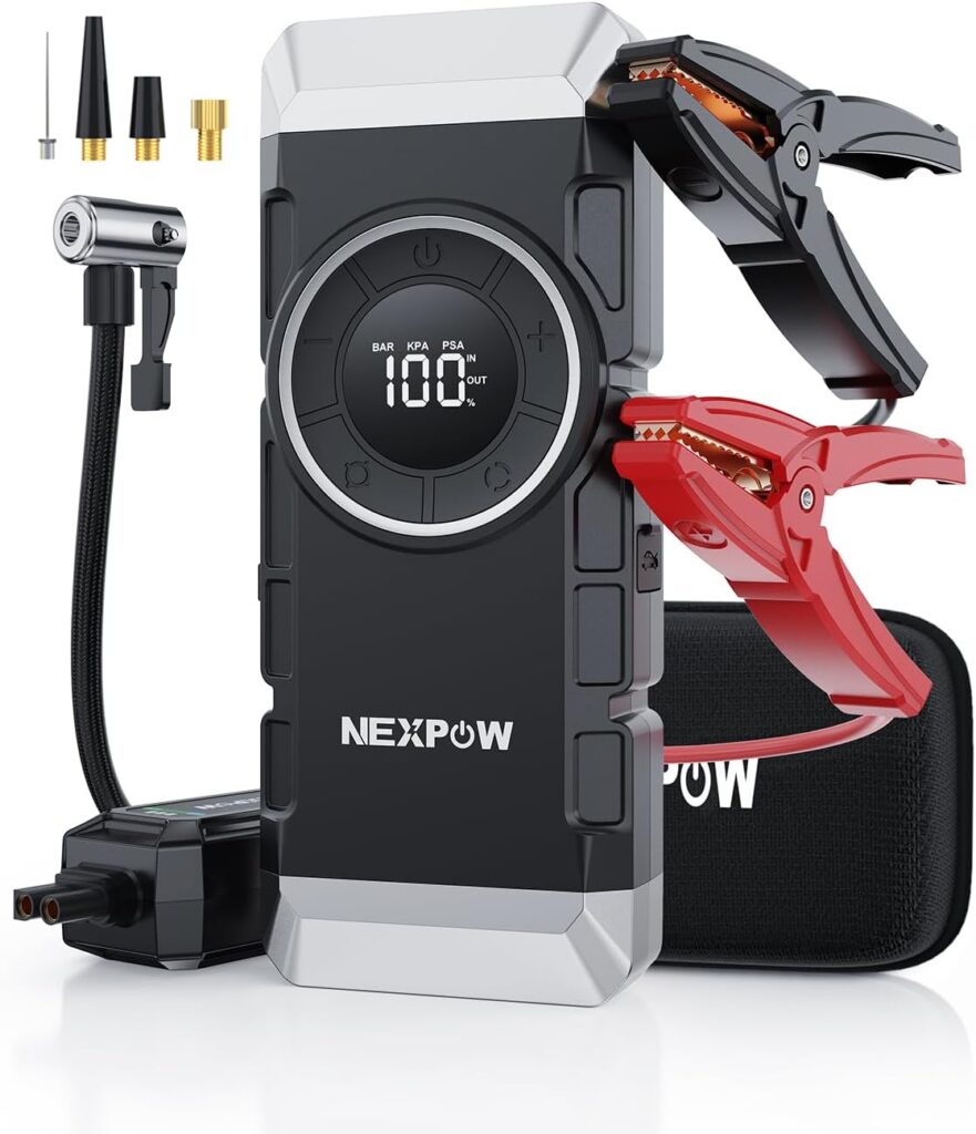 NEXPOW Car Battery Jump Starter 3000A Peak with Air Compressor,12V 150PSI Portable Jumpstart Box for Up to 8L Gas 8L Diesel Engine, PD18W Quick Charging, Force Start Button