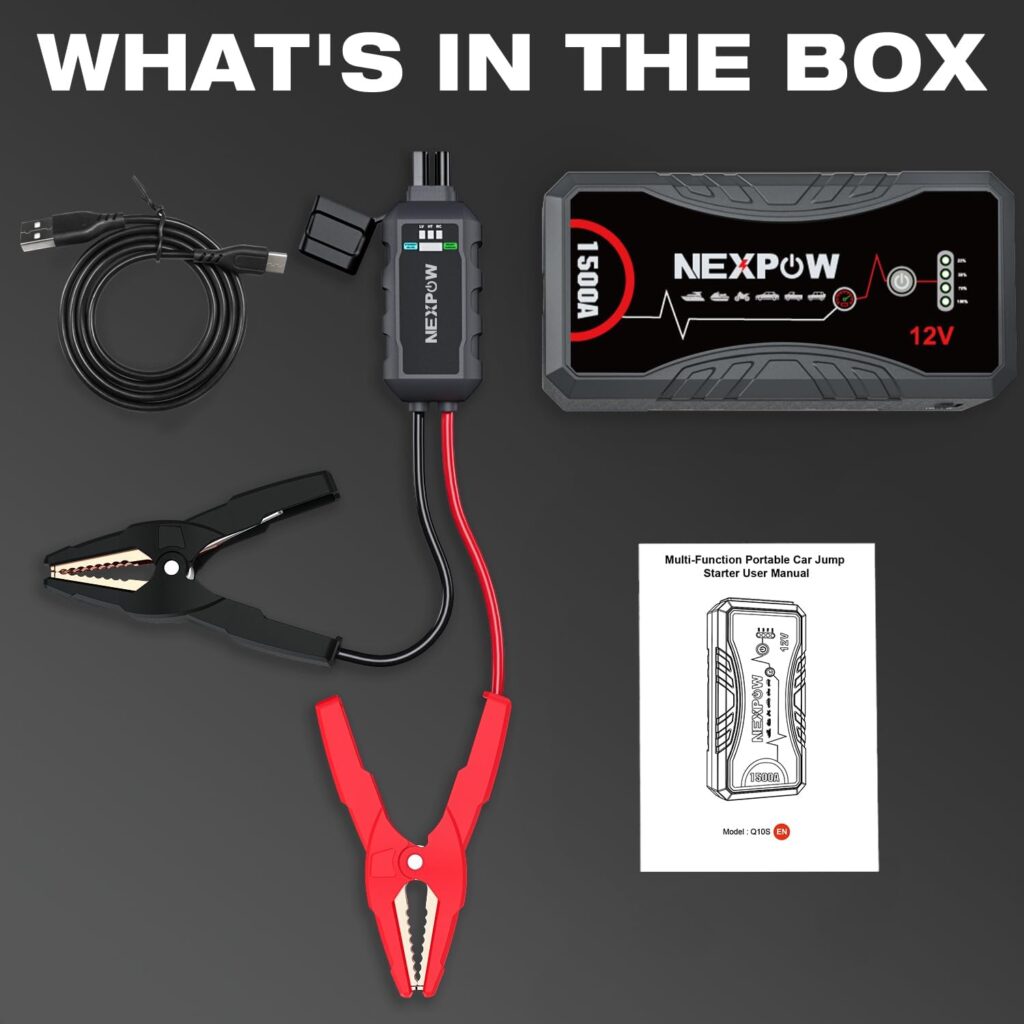 NEXPOW Car Jump Starter Car Battery Jump Starter Pack 1500A Peak Q10S for Up to 7.0L Gas and 5.5L Diesel Engine12V Auto Battery Booster,Jumper Cables Portable Lithium Jump Box with LED Light/USB QC3.0