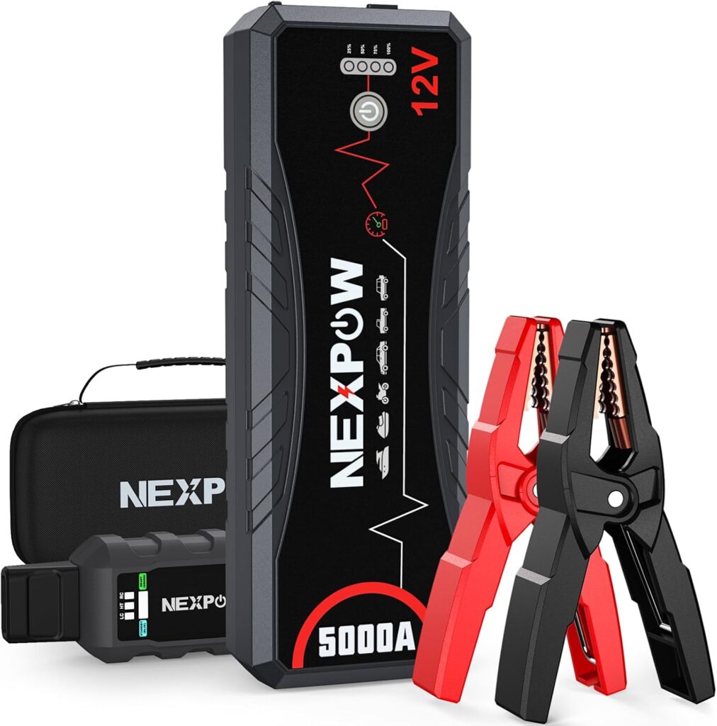 NEXPOW Car Jump Starter,Car Battery Jump Starter Pack 5000A Peak Q12 for All Gas and Up to10.0L Diesel Engine 12V Auto Battery Booster,Jumper Cables,Portable Lithium Jump Box with LED Light/USB QC3.0